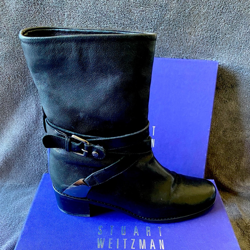 STUART WEITZMAN Black Leather Ranch Dressing Moto Boots Size 7.5